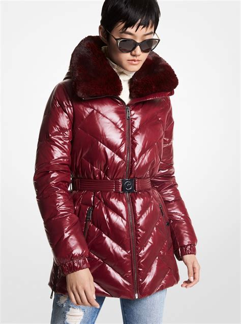 michael michael kors faux fur trim quilted nylon puffer coat|Michael Kors winter puffer coat.